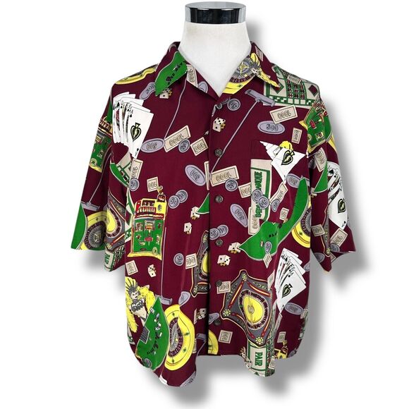 Vintage Southpole Shirt Men’s XL Red Casino Gambling Vegas Poker Button-Up Y2K - Picture 1 of 9